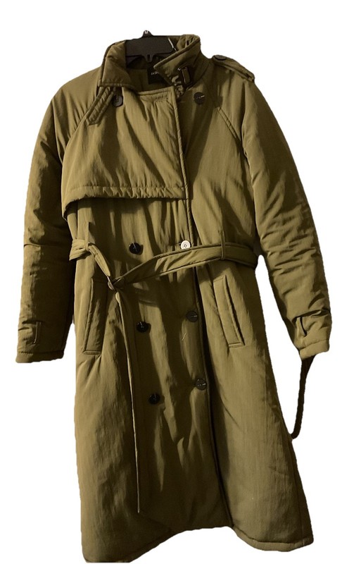 Fashion Nova Green Insulated Trench Double Breasted Women Coat Belted Size Lg