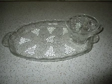 Anchor Hocking Grape Pattern Glass Snack Tray and Cup Set
