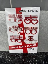St. George's Cross England Flag Paper Party Glasses Fancy Dress - Pack of 6