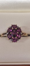 9ct Yellow Gold Natural Rhodolite Garnet and Diamond Cluster Ring