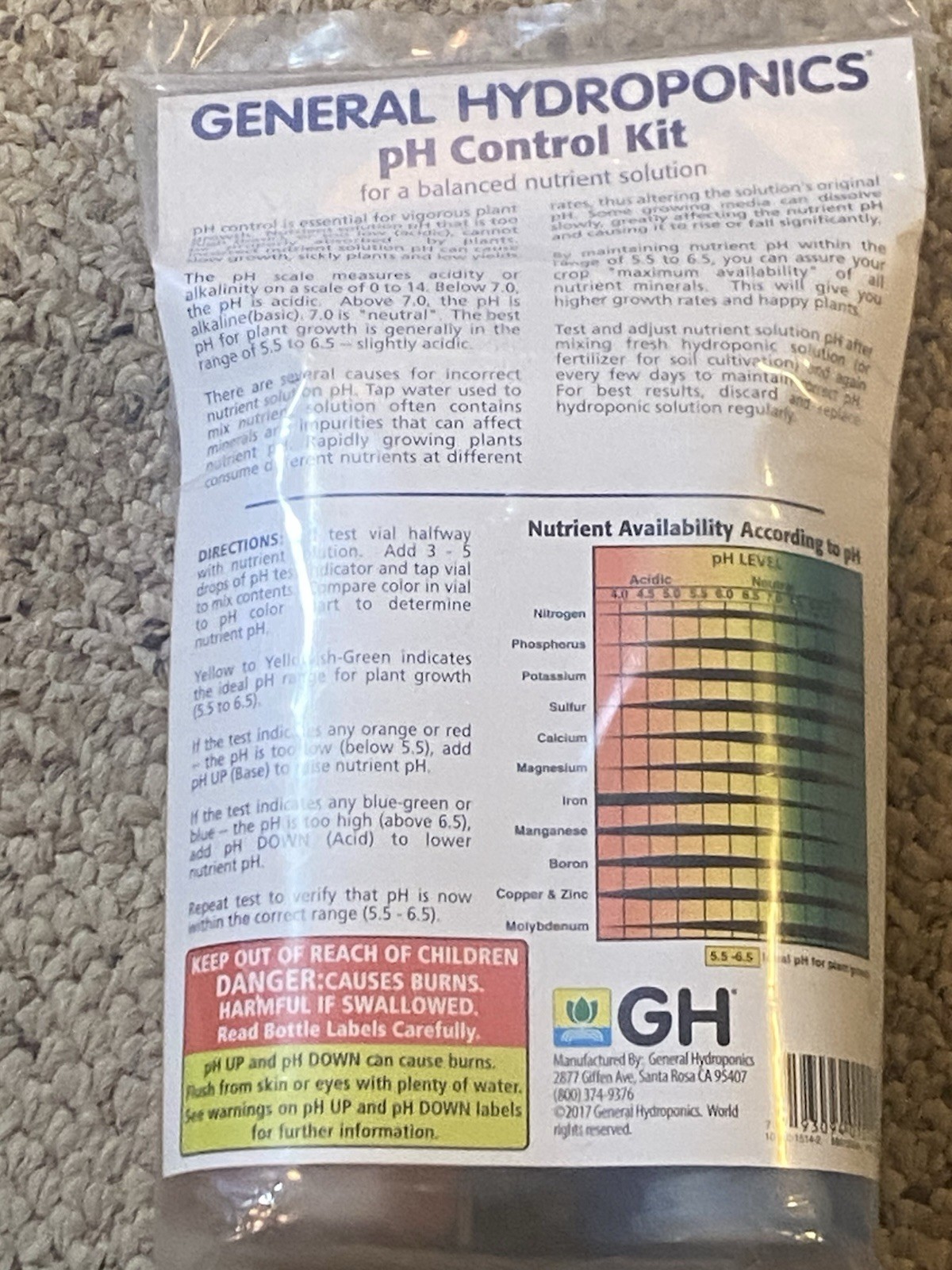 General Hydroponics Liquid Ph Control Test Kit Gh 8 Oz up down Adjustment Combo!