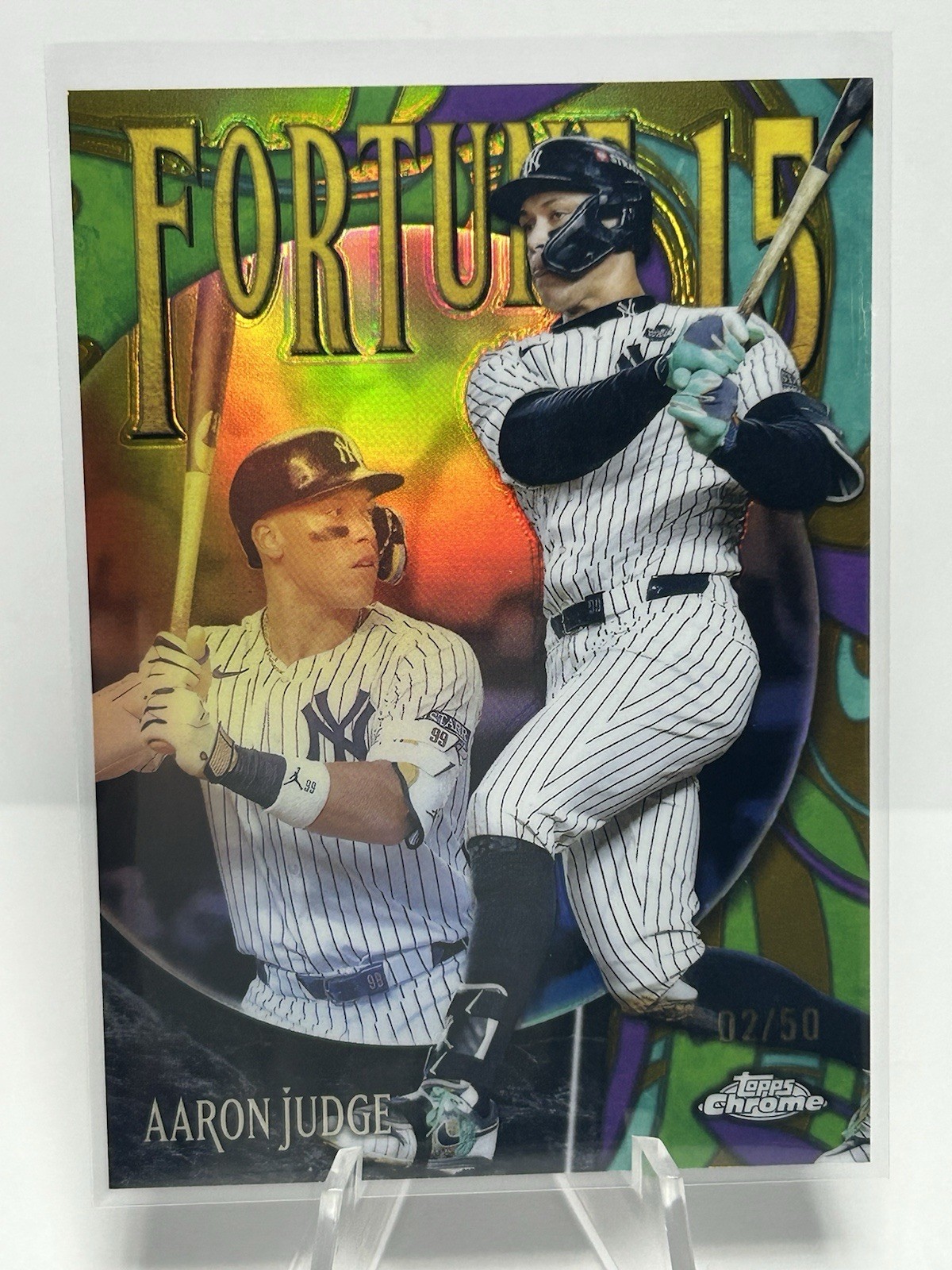Aaron Judge Fortune 15 Insert 02/50 Gold 2025 Topps Chrome NY  Yankees