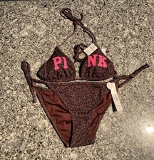 NEW S VS PINK LEOPARD STRING BIKINI WITH PINK LOGO