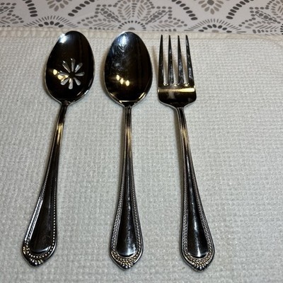 Mikasa Regent Bead Serving Set of 3, 1 Fork + 2 Spoons, 18/10 Stainless