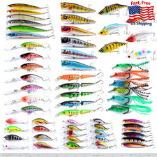 Pezlun 60pc Fishing Lure Kit: Minnow, Popper, Crankbait for Bass & Freshwater