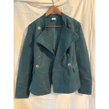 Cabi Green Corduroy Double Breasted Jacket Size M Military Style Fall