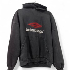 Balenciaga Black Logo Cotton Fleece Pullover Hoodie Unisex Adults Size L