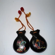 Vintage Castanets  Handle Clappers w/ Pom Poms Bakelite Spanish Instrument