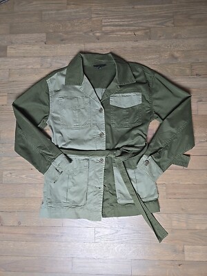 Patchwork Colorblock Sz S Shirt Jacket Green Military Coat Banana Republic Women