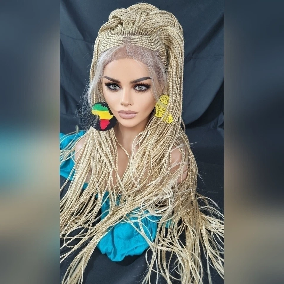 Perucas trançadas loiras 100% feitas à mão, deslumbrantes, muito longas, alimentando cornrows, novas com etiquetas - Imagem 4 de 4