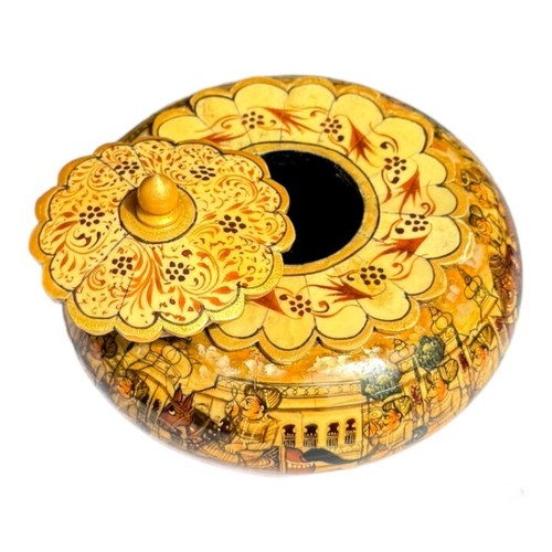 Camel Bone & Wood Jewelry Box Hand Painted Procession Design Treasure Storage - Picture 4 of 11