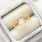 Vintage Solid Gold Oval Cut Fire Opal-Moissanite Engagement Ring For Her