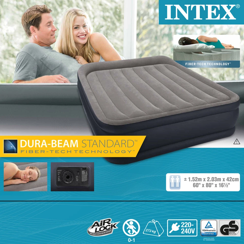 Intex 64136 Materasso Gonfiabile Matrimoniale airbed queen letto con pompa Rotex - Immagine 3 di 4