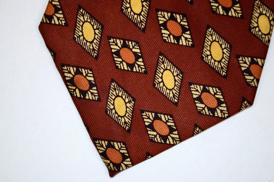 Corbata de Colección Años 30 40 Art Deco Era Espacial Foulard Marrón Amarillo Naranja 48.5" x 4" Foto 3 de 4