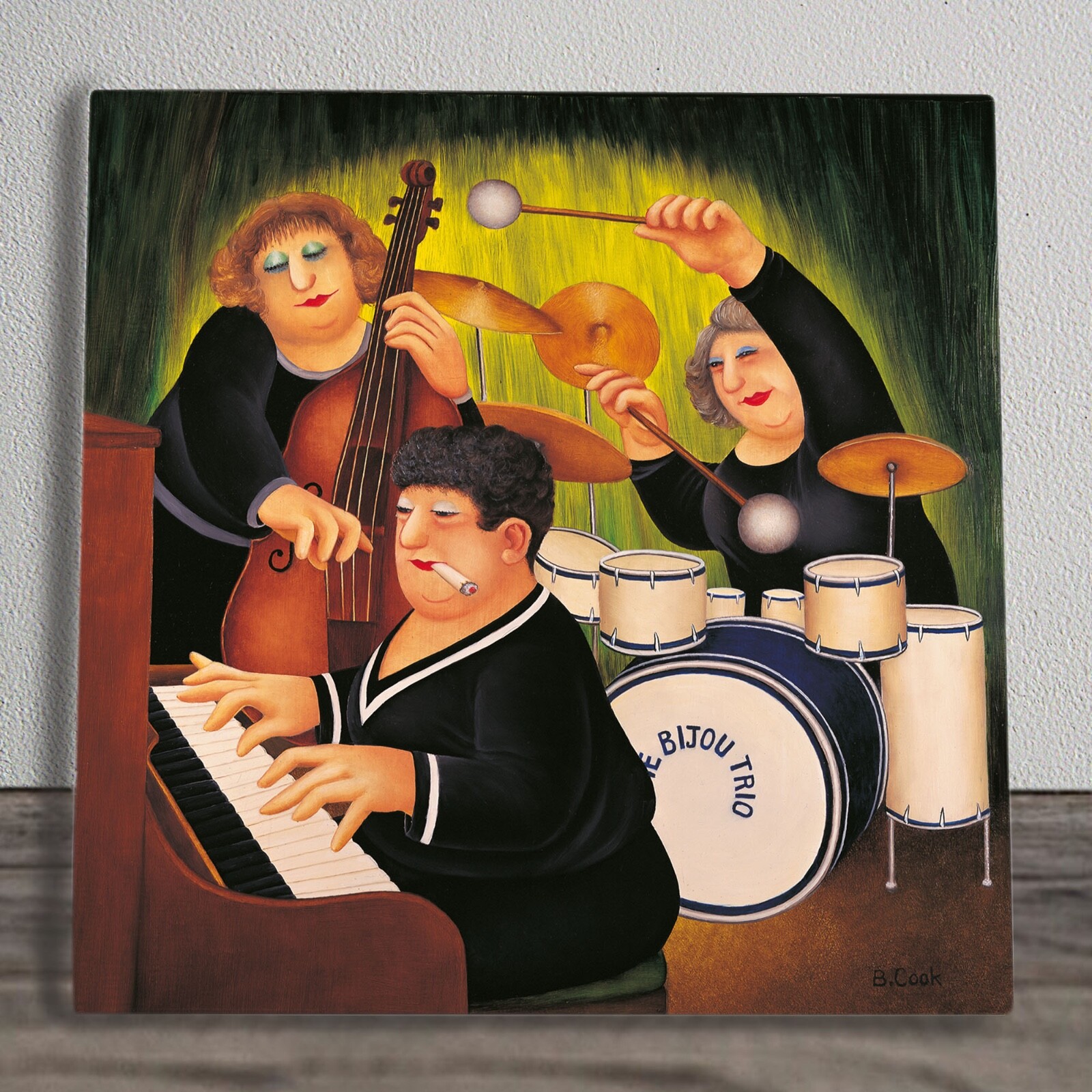 Ceramic Printed Picture Tile Plaque ""The Bijou Trio"" By Beryl Cook 20cm x 20cm