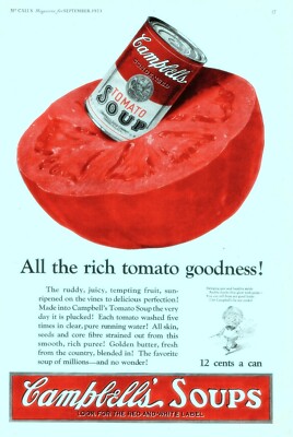 1923 Campbell's Tomato Soup Vintage Print Ad All The Rich Goodness Kid
