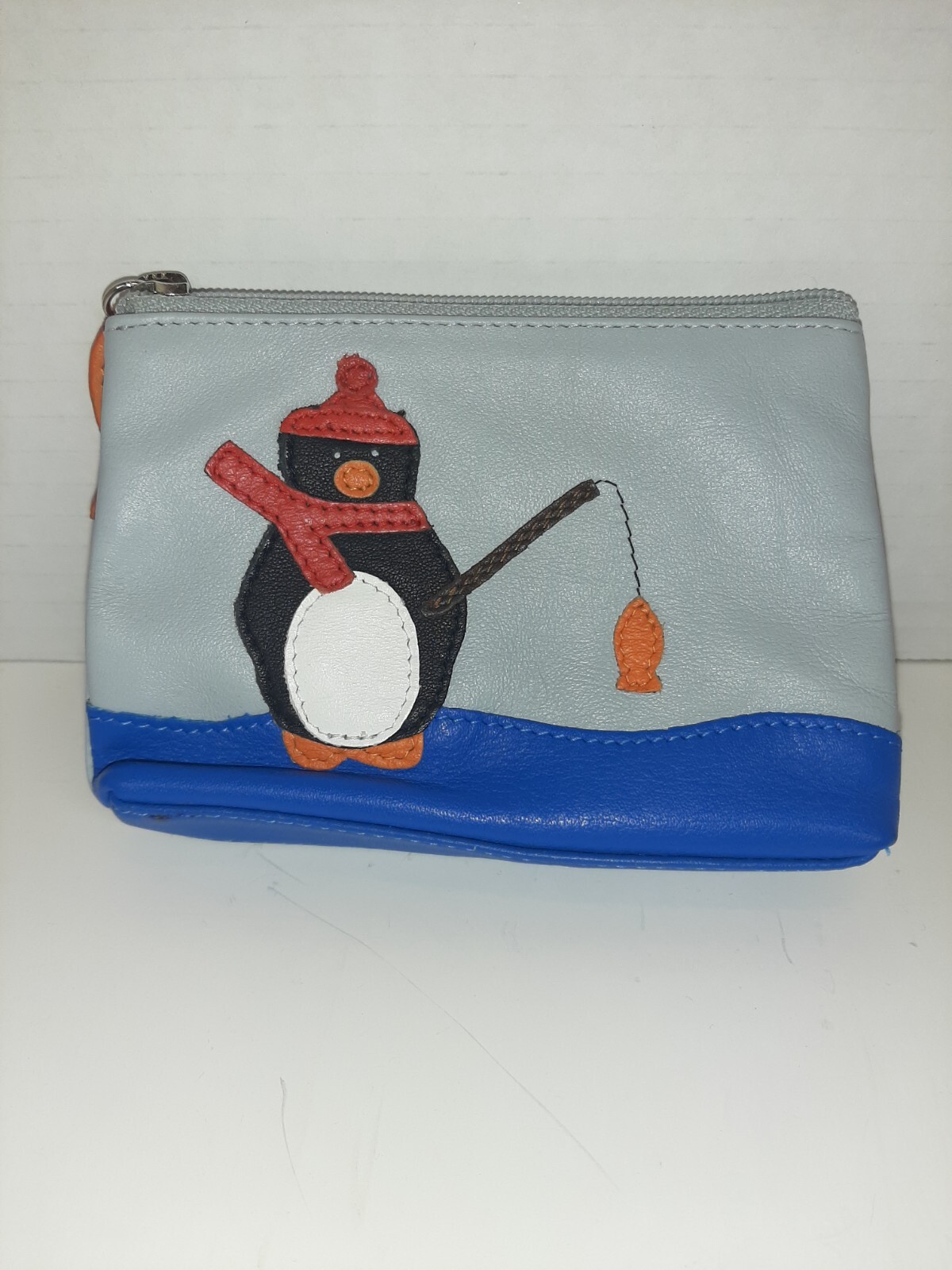 TULA 100% Leather Penguin Fish Coin Purse Keychain Small Size  