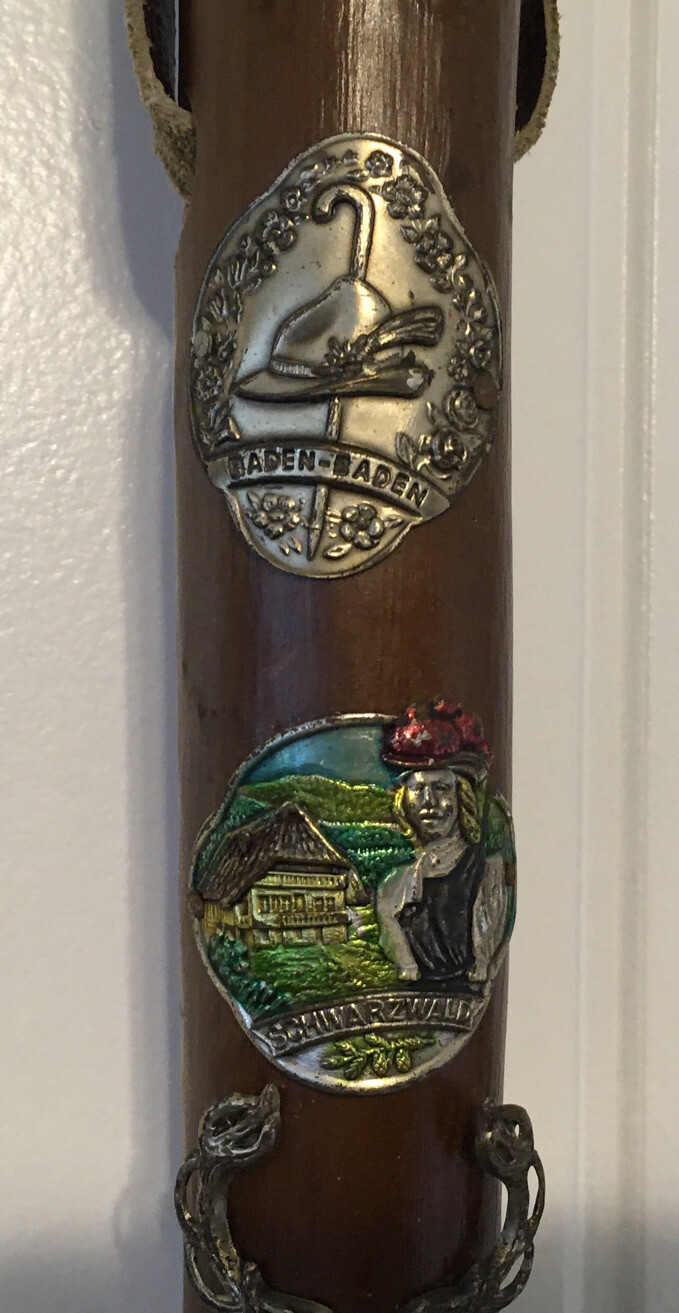 German Ice Walking Stick, Wanderstock With 10 Badges, 39” Long With