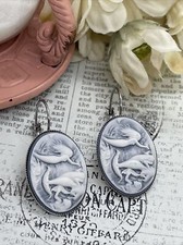 Mermaid Blue Silver Wedding Gift Anniversary Earrings Cameo Birthday Sea Life