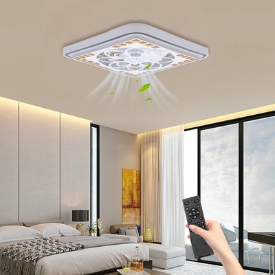 Flush Mount Bladeless Ceiling Fan with Light LED Dimmable Chandelier w/ Remote