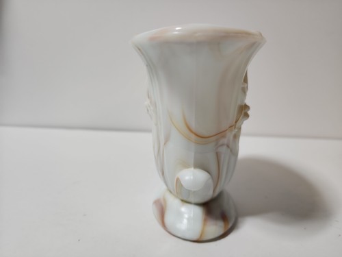 Vintage Akro Agate Orange/White Marbled Slag Glass Easter Lily Vase - Picture 4 of 15