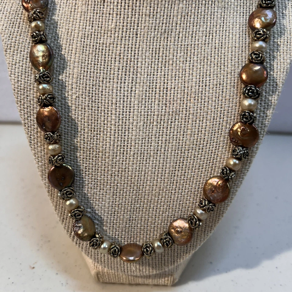 青铜硬币珍珠带锡土豆珍珠和金圆形珠宝套装 — 第 3/4 张图片