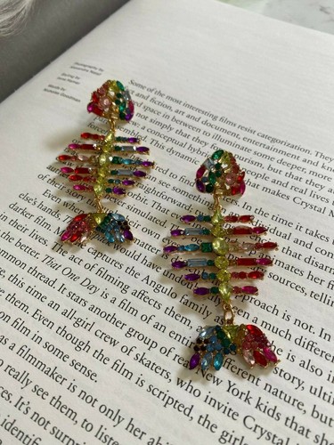 Latoir Instagram Blogger Colourful Fish Diamante Rhinestone Statement Earrings - Picture 2 of 2