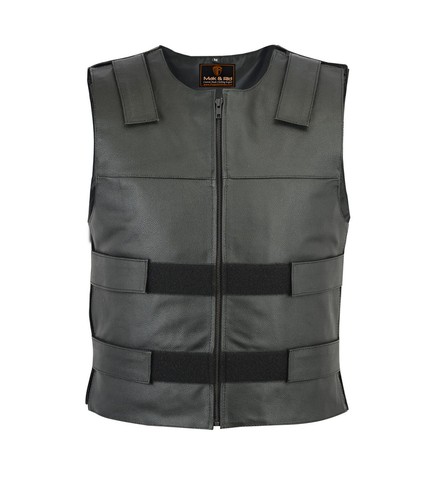 Men's Bullet Proof style Leather Motorcycle Vest bikers Tactical waistcoat SWAT - Picture 7 of 25