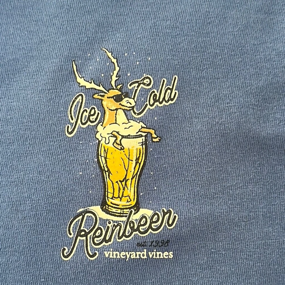 Camiseta azul manga larga Vineyard Vines para hombre logotipo de cerveza talla M Foto 3 de 4