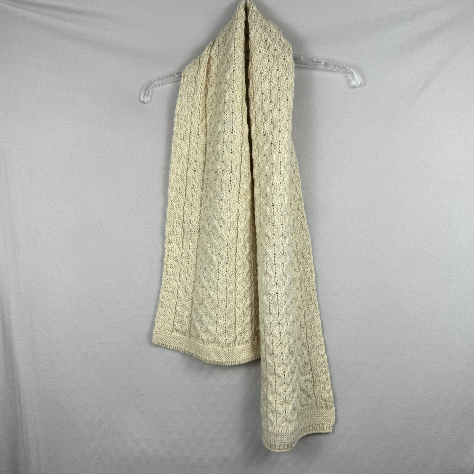 Aran Crafts 100% Irish Wool Scarf Cable Knit Cream Boho Hippie Outdoor Warm Cozy