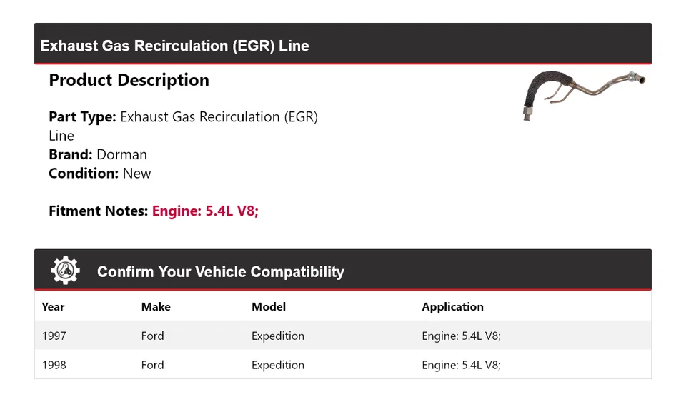 Ford Expedition 1997-1998 5,4 L V8 línea Dorman EGR Foto 2 de 4