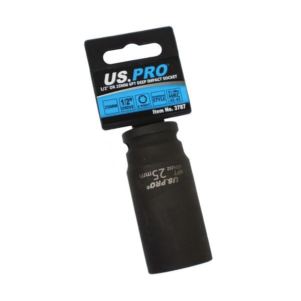 US PRO 25mm 6PT Deep Impact Socket — 1/2"" Drive Euro 78mm 42 CR-MO HRC45