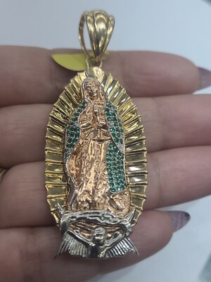 Large Big Solid 14k gold virgin Mary Guadalupe pendant charm