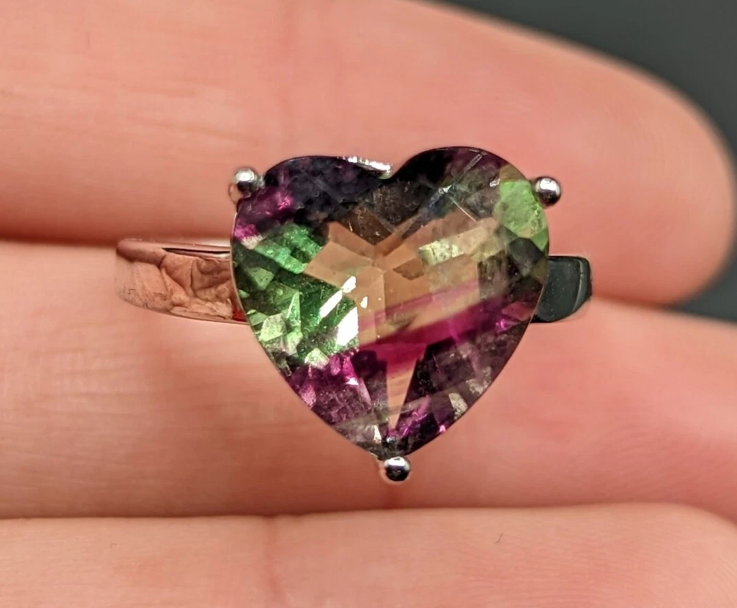 NWT Heart Fluorite Purple Green Gemstone Sterling Silver 925 Love