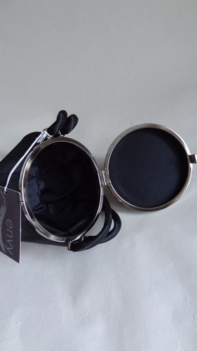 Black Satin Box Clutch With Handle Snap Lock - Picture 3 of 7