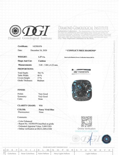 Lose Kissen Schliff Diamant schick blau Farbe poliert echt 1,27 Karat VS1 verbessert - Bild 3 von 10