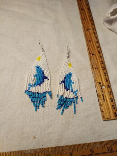 Beaded Dangle Earrings Dolphins - Picture 1 of 3