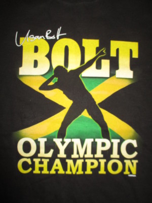Olympian USAIN BOLT ''Olympic Champion'' (Girl's XL) T-Shirt GOLD Medalist JAMAICA