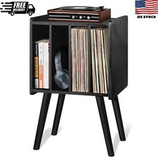 Wooden LP Record Player Stand with 4 Cabinets, Holds up to 100 Vinyls