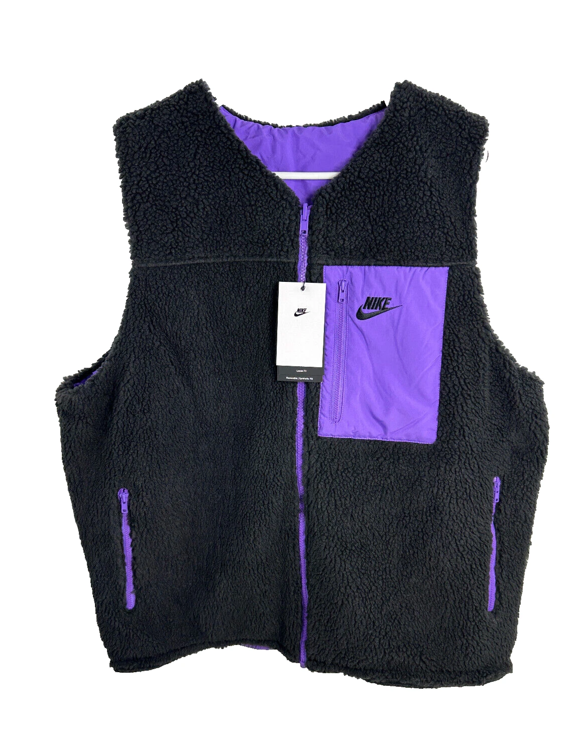 Nike Club Reversible Winterized Vest Black Grape Men’s Size Large DQ4878-010
