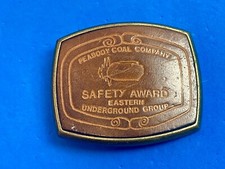 Peabody Coal Company Vintage Western Leather Safety Award Belt Buckle - By Elcid