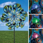 5 Ft Solar Lighted Crackled Glass Ball Peacock Double Sided Garden Wind Spinner