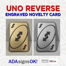 Engraved UNO Reverse Card - Fits in Wallet! 2.125" x 3.5" - 1/16"