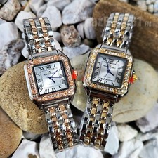 Women Wristwatch Luxury Iced Square Lab Diamond Metal Band Dress Bling Watch