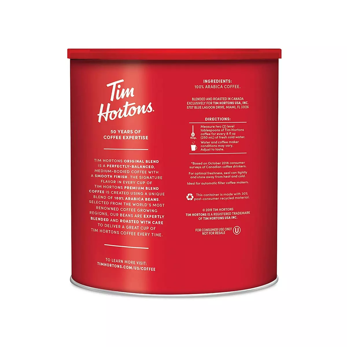 Tim Hortons Original Blend Fine Grind Coffee, 1.36 kg