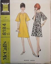 McCALL's 8184 VTG 60s Retro DRESS Bell Sleeve Vent Fashion Pattern CUT Miss 14