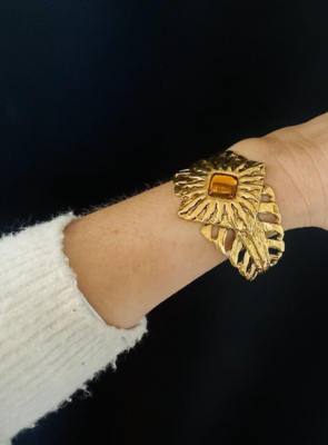 Bracelet Manchette Vintage Jean Patou Années 80 - Cabochon Doré - Occasion