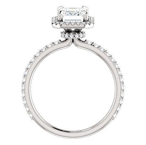1.72 Ct. Emerald Cut Halo & Hidden Halo Diamond Engagement Ring E VS2 GIA 14K - Picture 3 of 9