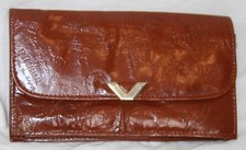 Vintage Le-Baggio embossed leather clutch purse wallet Italy brown