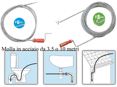 Sturalavandino Stura tubi lavandino sonda a molla wc scarichi grondaie 10 metri - Afbeelding 1 van 7